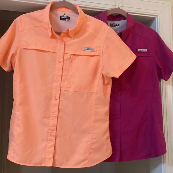 Habit LIKE NEW (2) Ladies Outdoor SPF Sport Shirts - Sz L Purple and Peach - Picture 1 of 14